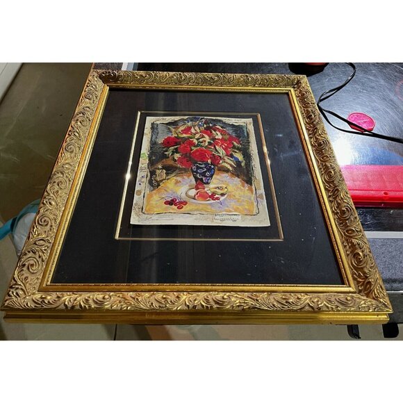 Alexander & Wissotsky Red Bouquet Steriograph Gold Gild Wood Framed - Picture 1 of 8